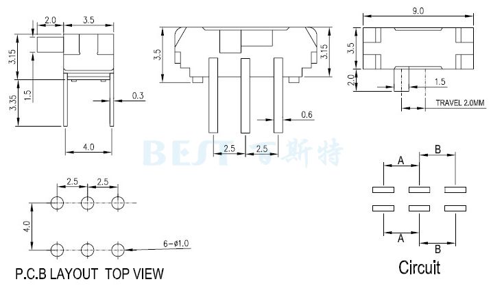 微型撥動開關MSK22D10參考圖紙