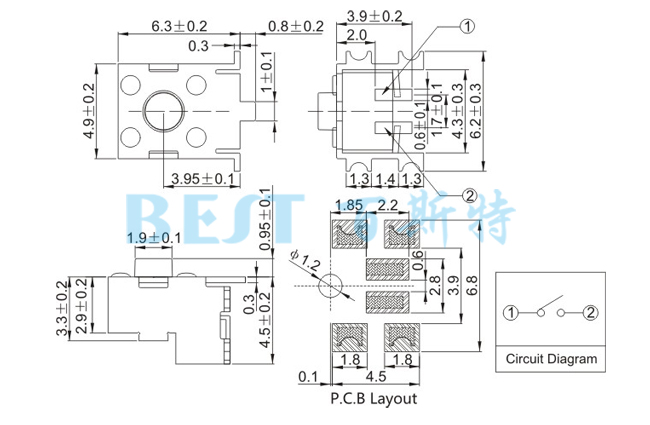 輕觸開關(guān)TS-1102F參考圖紙